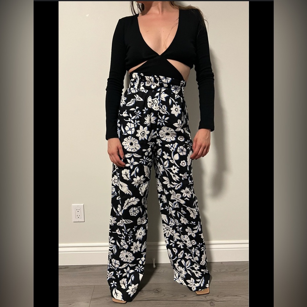 💙Floral print Straight Cut Pants - Picture 3 of 10